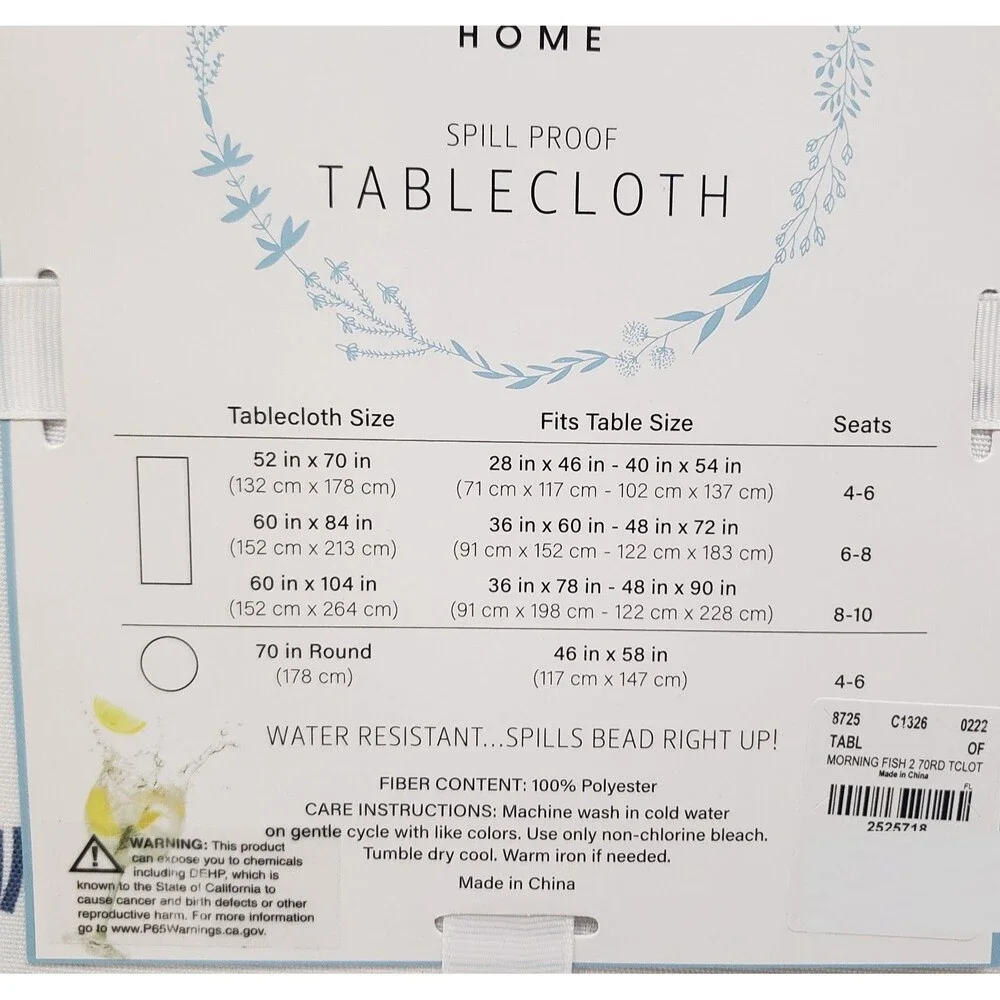 Printed Fabric Spillproof Tablecloth, 70